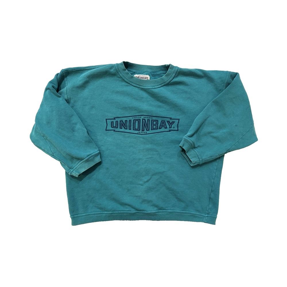 Vintage Unionbay Sweatshirt Mens Small Teal Made USA Crewneck Boxy Pullover 90s